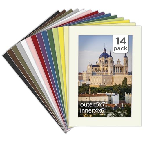 Egofine 14 Packs Picture Frame Mats, 5x7 Picture Mats for 4x6 Photos, Acid-Free Mixed Colors Pre-Cut Photo Board for Photos, Prints, Artworks - color: Mixed Color-5"x7" Pack of 14