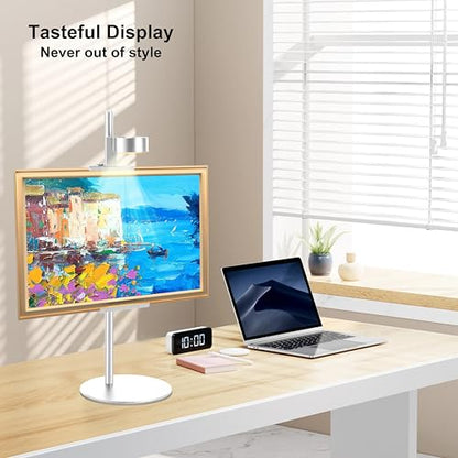 Adjustable Desktop Photo Frame Stand with Magnetic Wall Painting Light, Holds Picture Frames up to 18 Inch,with Rechargeable Battery,Metal Vertical Stand with 3 Color Temperature & 13RGB Poster Lights, for Displaying Picture Frames, Artworks (1Pack, Silve
