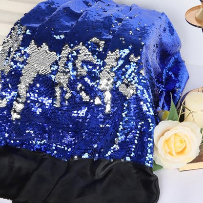 DUOBAO Silver to Royal Blue Mermaid Fabric by The Yard- 1/2 Two Tone Sequin Fabric 0.5 Yard Reversible-Fabric Quality Fabrics Mesh Sequins - color: Silver to Royal Blue, size: 0.5 Yard
