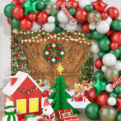 10x10ft Christmas Barn Door Backdrop for Photography Rustic Xmas Trees Wood Plank Photo Backdrop Snow Winter Holiday Backdrops Decorations for Party Supplies Photo Prop
