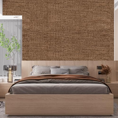 Brown Grasscloth Peel and Stick Wallpaper 17.3"x300" Faux Linen Textured Contact Paper Removable Self Adhesive Vinyl Wallpaper for Bedroom Bathroom Kitchen Cabinets - color: Brown, size: 17.3" x 300"