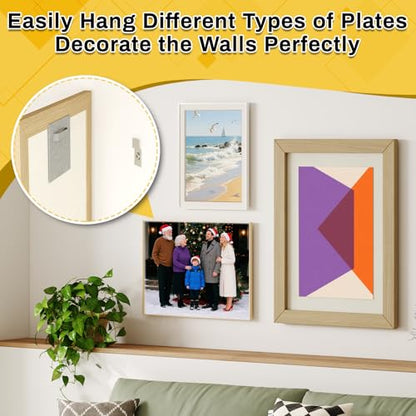 6 Pack Self Adhesive Hangers with Strong Nano Tapes, 3.15" x 3.15" Adhesive Picture Hanger, Mirror Hanging Kit, Plate Hangers for Mirrors, Photo Frames, Paintings, Decorative Plates