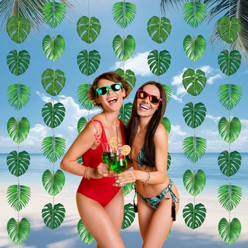 Xinnun Tropical Garland Party Decorations Palm Leaves Garland Banners Green Hawaiian Luau Leaf Hanging Decor for Summer Beach Pool Jungle Baby Shower Birthday Party Supplies - style: Palm