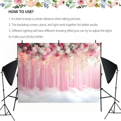 Romantic Pink and White Roses Wisteria Bridal Shower Photo Studio Backdrop Pink Wall Girls Woman Birthday Party Tea Party Baby Shower Anniversary Photography Background(D, 7 * 5feet) - color: D, size: 7*5feet