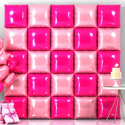 25PCS Rose Red and Pink Square Foil Balloon Wall Backdrop Double Sided Rose Red and Pink Balloon Tunnel Kit for Birthday Party Graduation Wedding Valentine's Party Decorations - color: Rose Red+pink