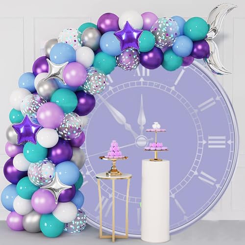 6.5x6.5ft Purple Clock Round Backdrop Cover Happy New Year Countdown Circle Photography Background Christmas New Year Eve Party Decor Congratulations Grad Birthday Party Photo Portrait Props - color: Purple, size: 6.5x6.5ft-Diameter