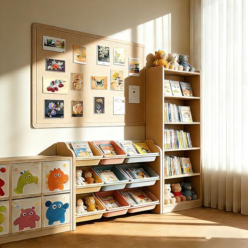 Bulletin Board,35.4 x 23.6 inches Foldable Decorative Felt Pin Board Photo Display Board with Self-Adhesive Tape, 30 Push Pins,Decorative Cork Alternative for Office Home School,Oatmeal - color: Oatmeal, size: 35.4 x 23.6 inches
