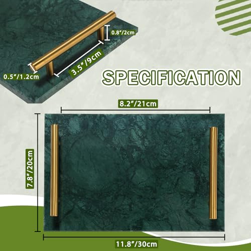 MAOPINER Marble Stone Decorative Perfume Tray with Copper Color Metal Handles, Handmade Jewellery Catchall Trinket Tray for Counter, Vanity, Dresser, Nightstand and Desk (Green) - color: Green