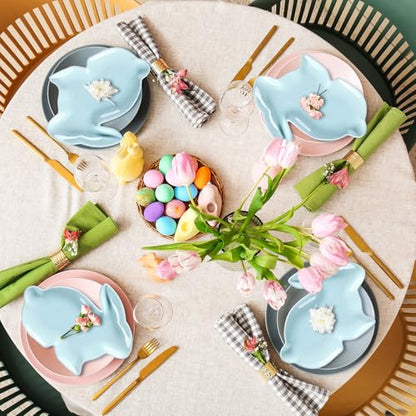 Jinei 4 Pcs Easter Bunny Shaped Plates Ceramic Serving Candy Dishes Rabbit Dinner Tray Salad Dessert Appetizer Plates Dinnerware for Easter Party Spring Garden Tea Party Supplies((Blue) - color: Blue