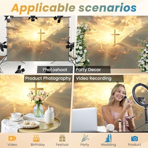 5x7ft Photography Backdrop Christian Cross Appears Bright Gold Sky Photo Backdrop Photography Background for Photoshoot Portrait Video Party Photo Studio Prop Booth - color: Color1
