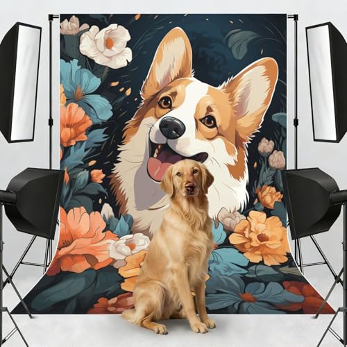 Corgi Pattern Backdrop Background for Photography 5x7ft Photobooth Professional Photo Backdrop Curtains Video Photography Studio Photo Backgrounds Banner Booth Background Screen Parties - color: Corgi Pattern