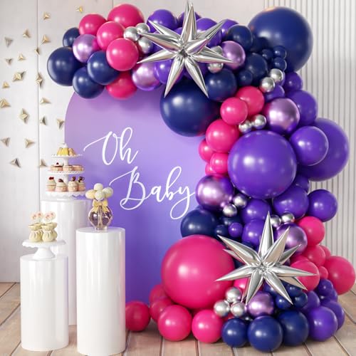 MEBAY Hot Pink Purple and Nave Blue Baloon Garland Arch Kit, 141Pcs Latex Balloons Different Sizes 18 12 10 5 inch for Graduation Birthday Wedding Engagement Party Decorations - color: Navy Blue-purple-hot Pink