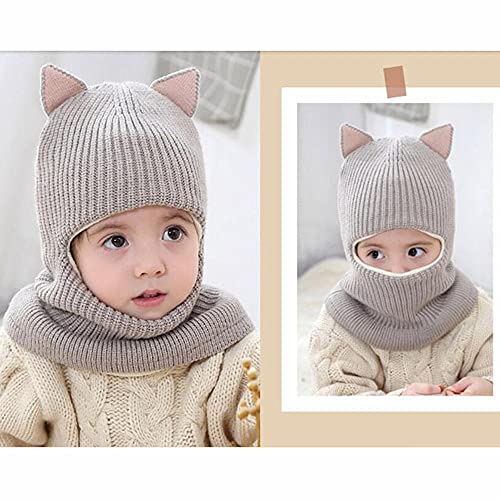 Kids Winter Plus Velvet Thickened face Protection Scarf Cute Beanie Cap Skull Caps Winter Soft Warm Knit Caps - color: Hat3-grey