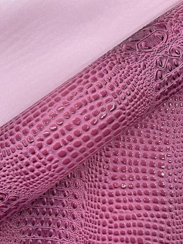 Glossy Two Tone Gator Fake Leather Upholstery, 3D Crocodile Skin Texture Faux Leather PVC Vinyl, 54" Wide (Bubble Gum, 12" X 54") - color: Bubble Gum, size: 12" X 54"