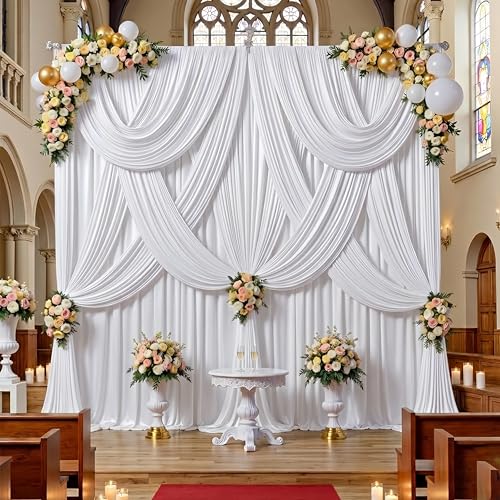 gogoparti 20x15 ft White Backdrop Curtain for Weddings & Parties - 4-Panel Wrinkle-Free Polyester Drape, 15 FT Long for Birthday, Baby Shower, Halloween Photography Background - color: White, size: 5ft(W)x15ft(H)-4 Panels