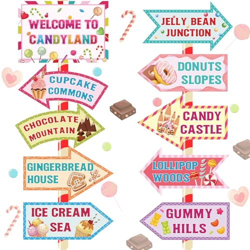 20 Pieces Candyland Decorations Welcome to Candyland Signs Candy Party Decorations for Kids Girls Candy Land Themed Birthday Party Halloween Christmas Trunk or Treat Car Decorations - style: Candyland