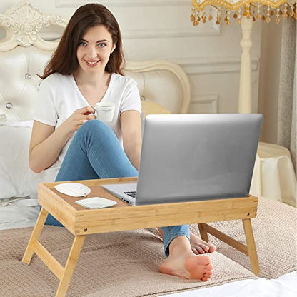 Bed Tray Breakfast Food Tray with Folding Legs Kitchen Serving Tray for Lap Desks Notebook Computer Sofa Platters TV Snack Tray(Beige, Large) - color: Beige, size: Large