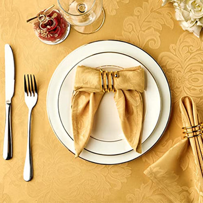 Cloth Napkins Set of 8 – Square 17x17 Inch Jacquard Fabric Polyester Washable Reusable Cloth Napkins for Kitchen Dinner Dining Restaurants Wedding Party Banquet Table (Gold, 17X17 Inch) - color: Gold
