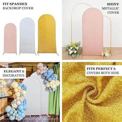 Efavormart 5ft Shiny Gold Spandex Fit Round Top Backdrop Frame Stand Cover, 2-Sided Metallic Sparkly Wedding Arch Cover - color: Gold, size: 5 FT