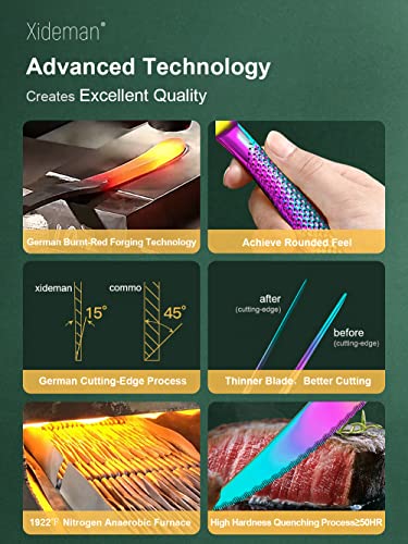 16-Piece Modern Hammered Rainbow Silverware Set with Ultra Sharp 2-IN-1 Serrated Knife, 18/10 Stainless Steel Iridescent Flatware Set Service for 4, Luxury Cutlery Set, Forks Spoons Knives Set - color: Rainbow