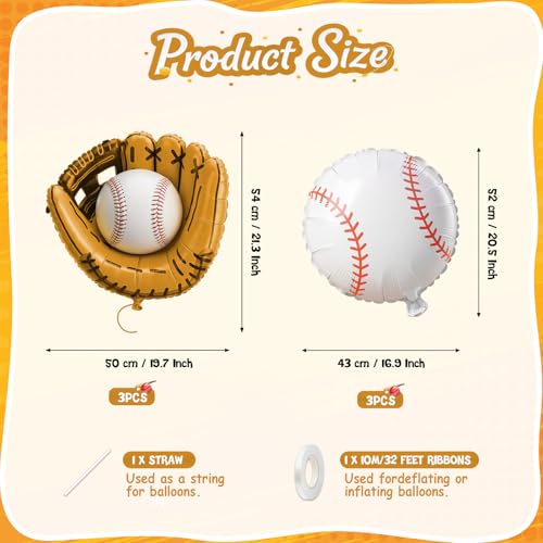 Biapian Baseball Balloons Foil, 18 Inch Round Baseball and Glove Balloon, 6 Pcs Large Sports Balloons Helium for Boys Men Baseball Party Decorations Birthday Party Sports Theme Party Supplies - style: Baseball