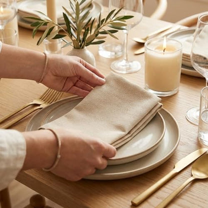 ACCENTHOME Accent Home 100% Cotton Napkins, Delicate Cloth Napkins for Dinners, Parties and Weddings，18 x 18 Inch Set of 12 - Natural - color: 01 - Natural - Twill, size: 18"x18" - Pack of 12