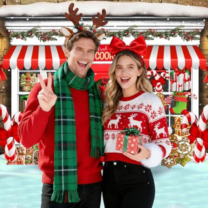 Mocsicka 7x5ft Christmas Candy Store Backdrop Xmas Gingerbread Store Photography Background Candy Cane Holiday Party Photo Decor Portrait Studio Booth Photobooth Props - size: 7x5ft