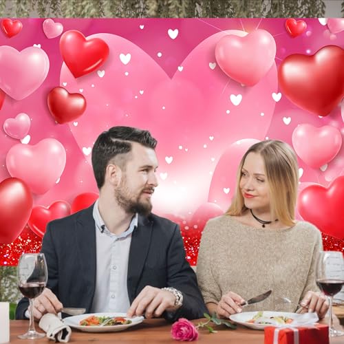 Valentine's Day Photography Backdrop 72 x 44 Inch - Romantic Pink Red Heart Balloon Background Cloth for Valentines Party Decoration Banner Supplies - color: Pink Red