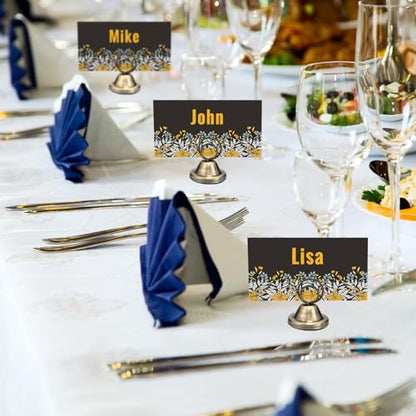Fulmoon 24 Pcs Mini Table Number Holders Place Card Holders 1.5 Inch Steel Table Sign Stands for Wedding Graduation Reception Restaurant Home Photo Picture Office Memo(Bronze) - color: Bronze