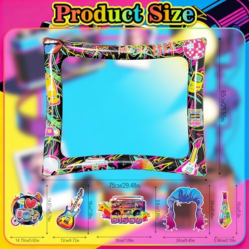 80s Inflatable Photo Frame & Props, 30Pcs Back to The 80s Photo Booth Props with Inflatable Selfie Picture Frame for 1980s Throwback Birthday Party Supplies - color: 80s