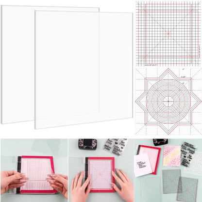 2PCS 6X6 Photopolymer Grip Mat with 8PCS Printed Guides for Stamping,Multi-Use Non-Slip Sticky Mats Fit in Stamp Positioning Tool for Card Making Hold Your Cardstock in Place When Stamping,Stencil - color: 6"x6" 2xgrip Mat+8aligment