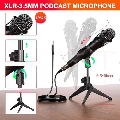 Podcast Equipment Bundle for 2 Mic Tiktok Video Content Creator Kit, Audio Interface DJ Mixer Sound Card/Board Condenser Microphone for Studio Smartphone/PC/Laptop Broadcast Recording/Live Stream