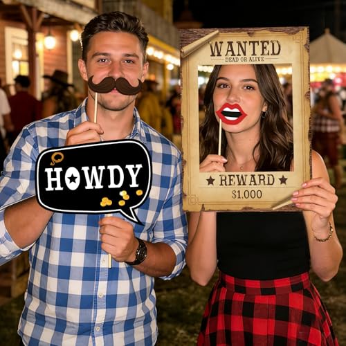 Western Photo Booth Props Wild West Party Decorations Western Decorations Texas Theme Props with Wanted Sign for Cowgirl Bachelorette Party Cowboy Birthday Party Supplies