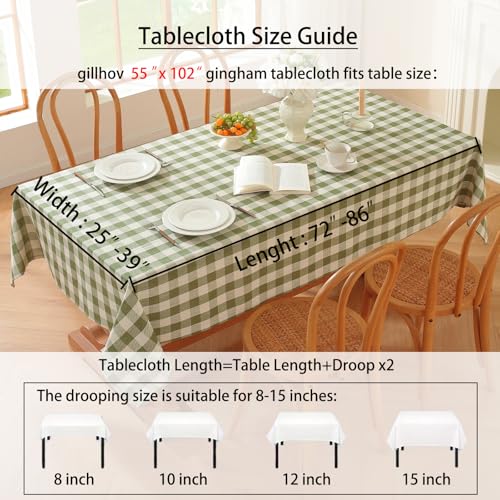 Gingham Tablecloth Rectangle Checkered Table Cloth Cotton Linen Fabric Wrinkle Free Washable Buffalo Plaid Table Cover for Kitchen Dining Picnic Camping, Green and White, 55 * 102 inch - color: Green, size: 55" x 102" (Rectangular)