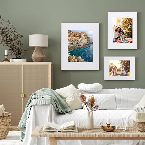 TOPZEA 18 Set White Picture Mat Kit, Include Anti Acid White Core Bevel Cutting Mats and Blank Backing Board, Pre-Cut Frame Matting Complete Set for Photo Prints Artwork, 5 x 7, 8 x 10, 11 x 14 Inch