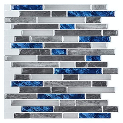 Art3d Peel & Stick Brick Kitchen Backsplash Self-Adhesive Wall Tile Stone Design, 10 Sheets, Blue Marlbe, 30 * 30cm - color: Blue
