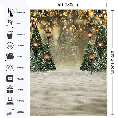 Mocsicka Winter Forest Landscape Backdrop Snowy Christmas Pine Tree Halo Spots Photography Background Winter Wonderland Forest Family Party Wall Decoration Photo Studio Props (6x8ft) - size: 6x8ft