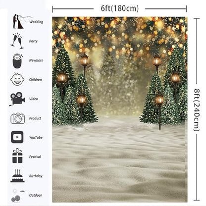 Mocsicka Winter Forest Landscape Backdrop Snowy Christmas Pine Tree Halo Spots Photography Background Winter Wonderland Forest Family Party Wall Decoration Photo Studio Props (6x8ft) - size: 6x8ft