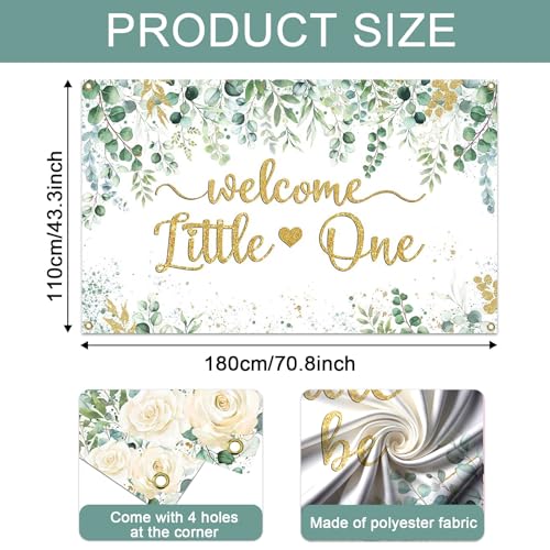 Mocsicka Greenery Baby Shower Banner - Welcome Little One Neutral Baby Shower Decorations Background, Eucalyptus Greenery Leaves Boy Girl Party Photo Props