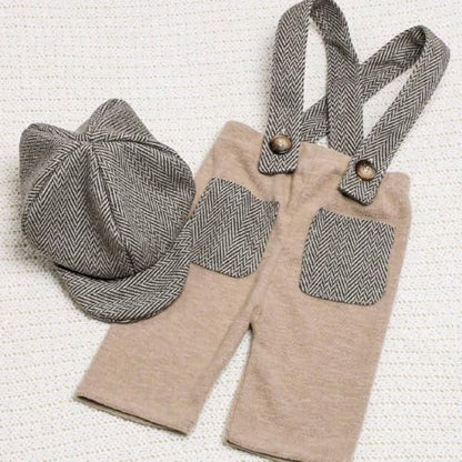 Newborn Baby Boy Suspender Pants Photo Outfits Gentleman Photography Outfit Girl - color: Khaki3