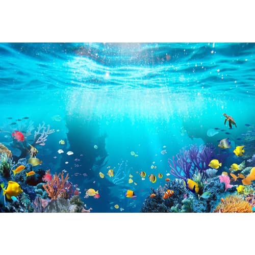 Deep Sea Underwater Backdrop 12x10ft Under The Sea Blue Ocean Sunlight Seabed Aquarium Photography Background, Turtle Tropical Fish Coral Diving Birthday Party Photo Studio Props - color: Blue1, size: 12x10ft