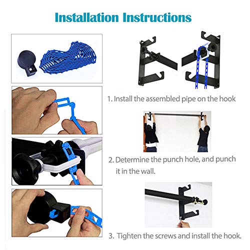 Photography Backdrop Double Roller Wall Mounting Manual Background Support System for Using Light Stand, Including Two Double Hooks, Four Expand Bars, Two Chain, Eight Screws