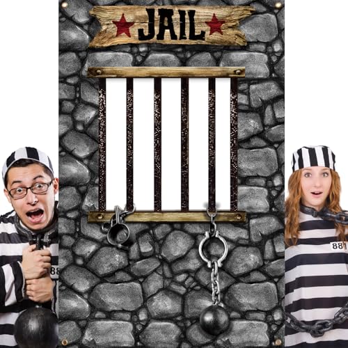 Lunmon Jail Backdrop for Photography 6 x 4 ft Prison Cell Photo Prop with Head Cutout Western Prison Backdrop Jail Photo Background for Murder Mystery Crime Scene Party Halloween Decor - color: Jail Prison