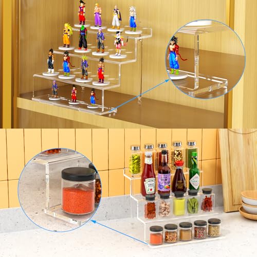 NIUBEE Acrylic Riser Display Shelf, Clear Display Stand for Amiibo Funko POP Figures,4 Tier Cupcakes Stand Perfume Organizer and Storage (12 Inch Large) - size: 12 inch
