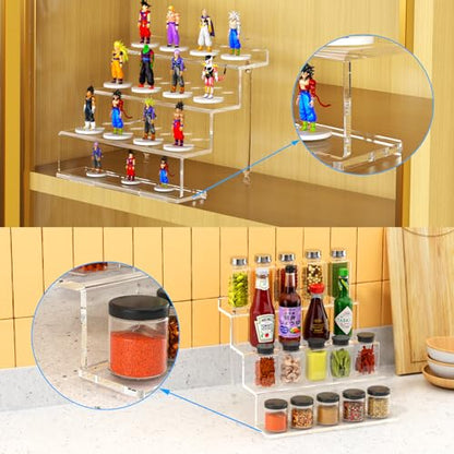 NIUBEE Acrylic Riser Display Shelf, Clear Display Stand for Amiibo Funko POP Figures,4 Tier Cupcakes Stand Perfume Organizer and Storage (12 Inch Large) - size: 12 inch