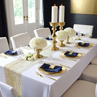 AerWo 2 Pcs Gold Table Runner Boho 10FT, Gold Foil Glitter Sheer Sequin Table Runners 120 Inches Long, Wedding Centerpiece Table Decorations for Party Supplies Bridal Baby Shower Birthday Decorations - size: 2 Pieces, style: Gold