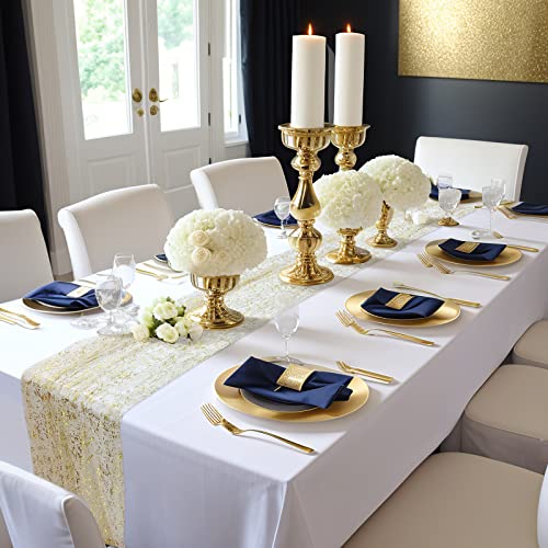 AerWo 8 Pcs Gold Table Runner 10FT, Gold Foil Glitter Sheer Sequin Table Runners Wedding Centerpiece Table Decorations for Party Supplies Home Birthday Baby Shower Wedding Decor - size: 8 Pieces, style: Gold