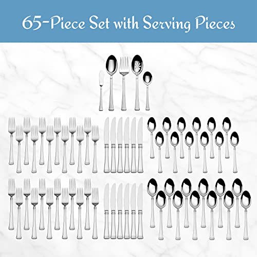 Mikasa Harmony 65-Piece 18/10 Stainless Steel Flatware Set, Service for 12, Polished Silverware with Serving Utensils, Dishwasher Safe - size: 65 Piece Set, style: Harmony