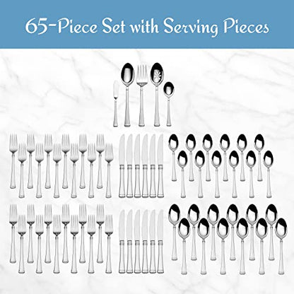 Mikasa Harmony 65-Piece 18/10 Stainless Steel Flatware Set, Service for 12, Polished Silverware with Serving Utensils, Dishwasher Safe - size: 65 Piece Set, style: Harmony