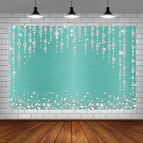 Sendy 7x5ft Turquoise Diamonds Curtain Backdrop for Photography Birthday Party Decorations Wedding Bridal Shower Engagement Ceremony Banner Glitter Diamonds Background Photo Booth Studio Props Vinyl